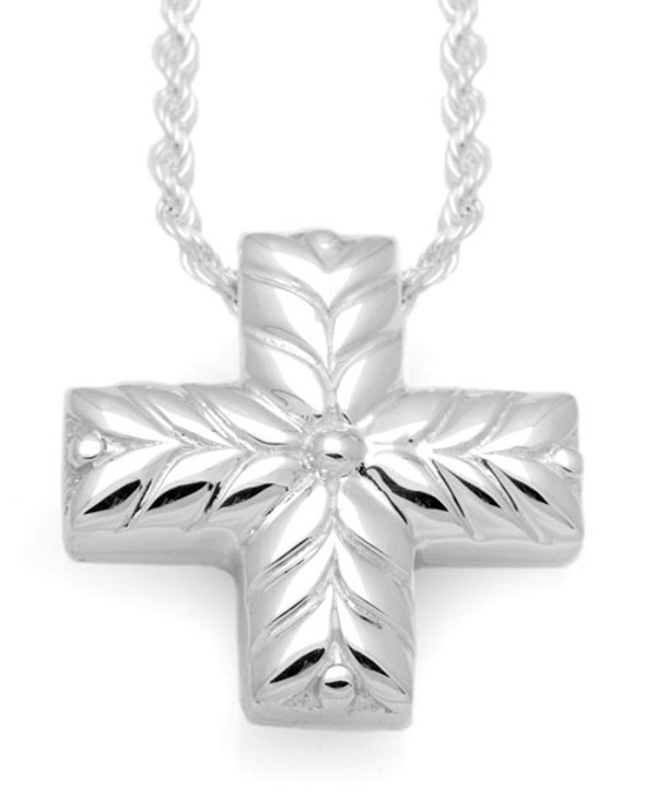 Short Leaves Cross Sterling Silver Cremation Jewelry Pendant Necklace