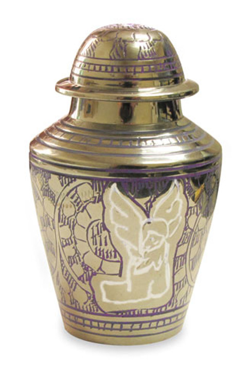 Silver Angel Brass Keepsake Cremation Urn with Heart Box
