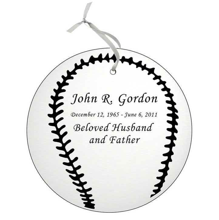 Baseball Double-Sided Memorial Ornament - Engraved - Silver