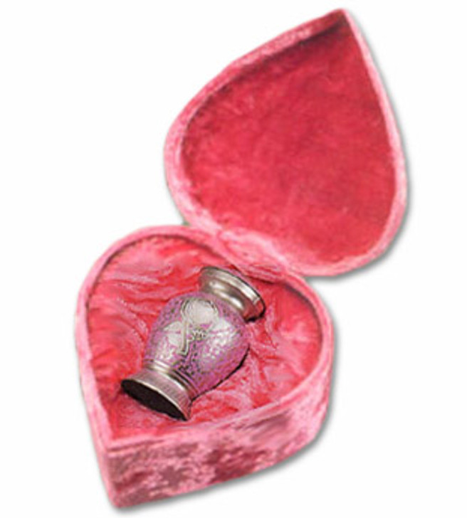 Silver Rose Brass Keepsake Cremation Urn with Heart Box