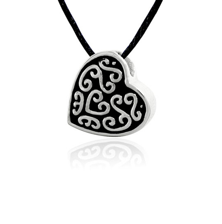 Slider Heart with Design Stainless Steel Cremation Jewelry Pendant Necklace