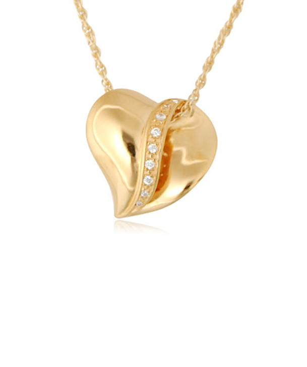 Slider Heart with Stones Gold Vermeil Cremation Jewelry Necklace