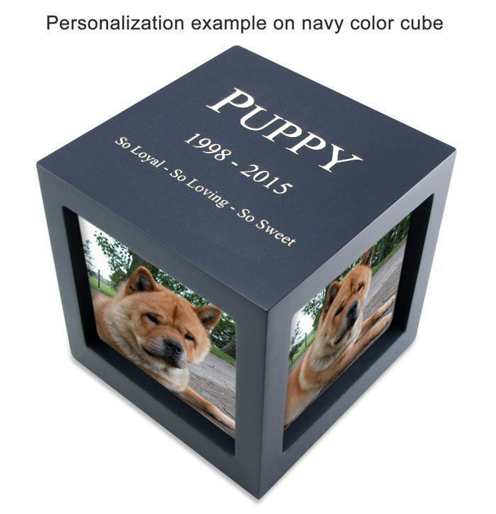 Large Navy Photo Cube Pet Cremation Urn