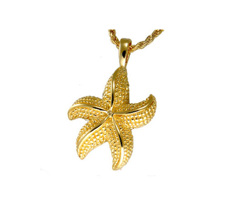 Star Fish Cremation Jewelry in 14k Gold Plated Sterling Silver