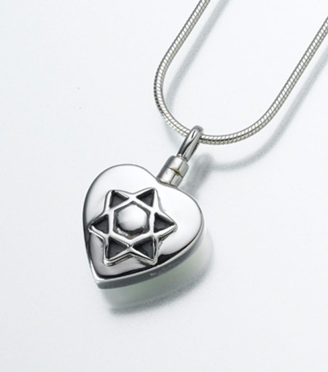 Sterling Silver Star of David Heart Cremation Jewelry