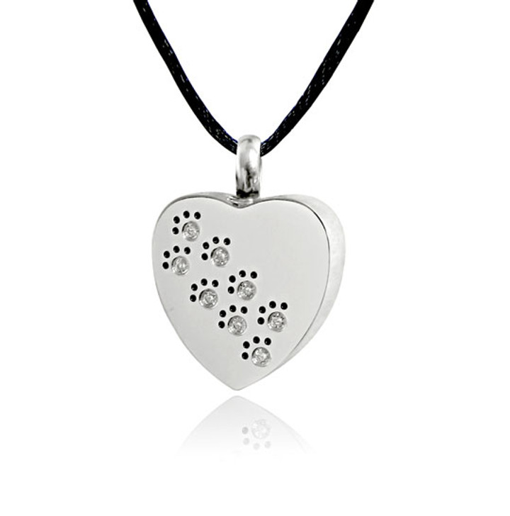 Studded Paw Prints Heart Stainless Steel Pet Cremation Jewelry Pendant Necklace