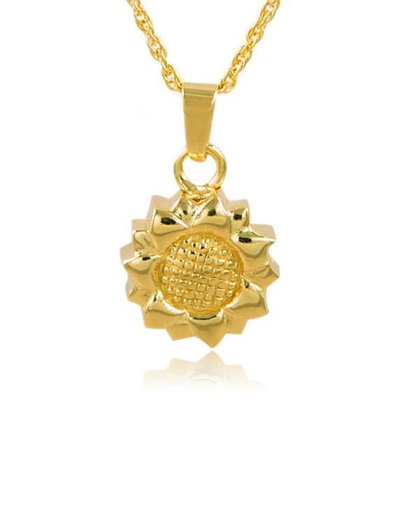 Sunflower Gold Vermeil Cremation Jewelry Pendant Necklace