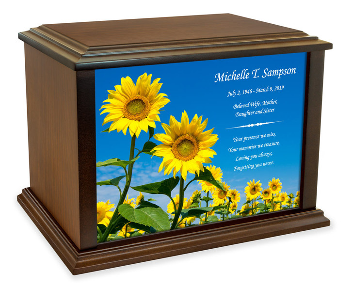 Sunflowers Eternal Reflections Wood Cremation Urn - 4 Sizes