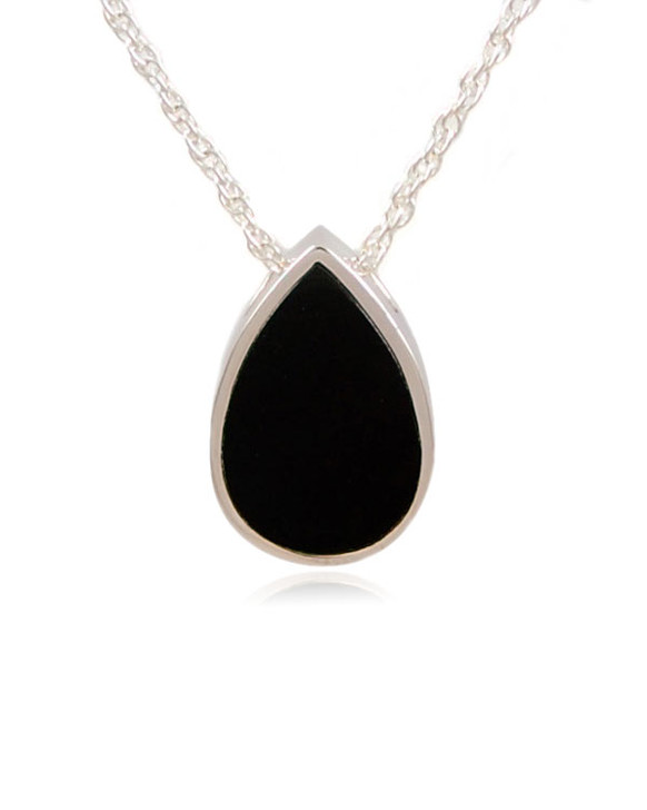 Teardrop with Onyx Sterling Silver Cremation Jewelry Pendant Necklace