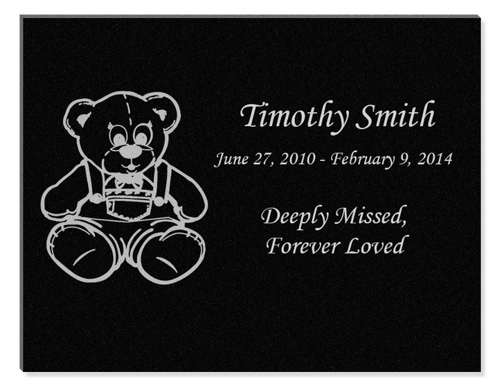 Teddy Bear Laser-Engraved Infant-Child Black Granite Memorial Plaque