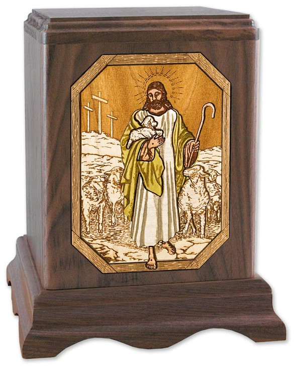 The Lord is My Shepherd Inlayed Walnut Wood Cremation Urn