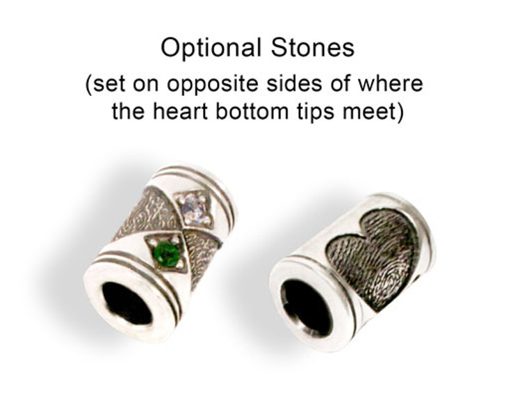 Thumbead Two-Heart Bead/Charm 3D Fingerprint Sterling Silver Keepsake Memorial Jewelry