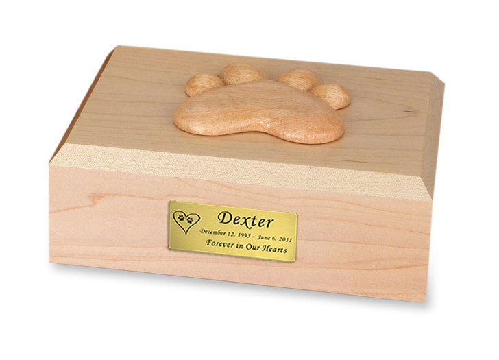 Large Traditional Paw Print Maple Wood Pet Urn