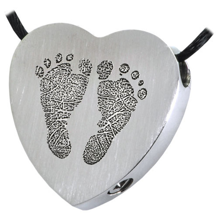 Two Footprints Heart Slider Stainless Steel Memorial Cremation Pendant Necklace