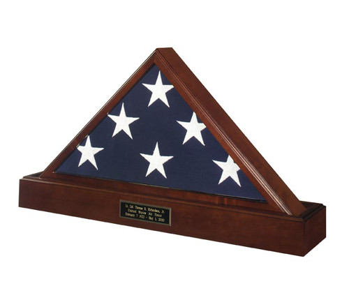 Veteran Flag Display Case and Pedestal Cremation Urn Package with Dark Cherry Finish