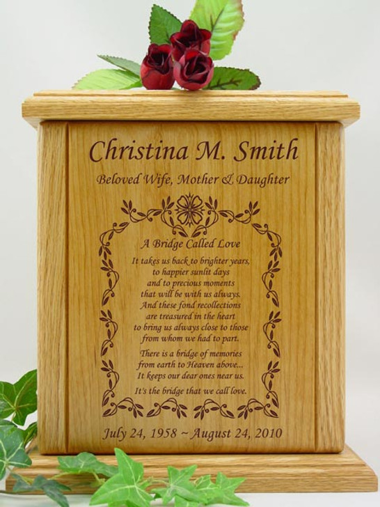 Vines With Poem Engraved Wood Cremation Urn