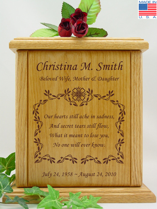 Vines With Small Poem Engraved Wood Cremation Urn