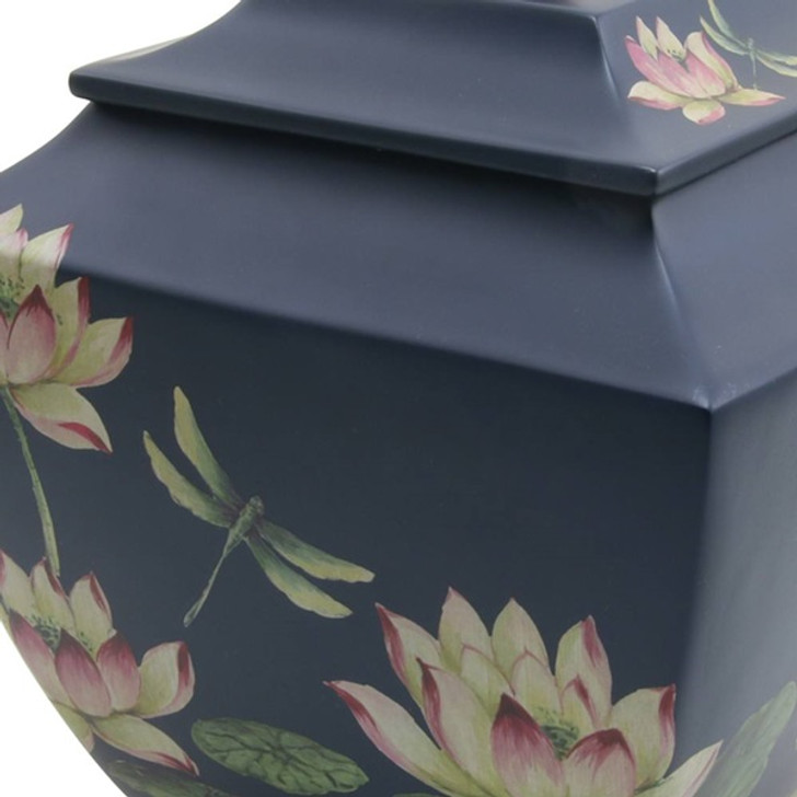 Water Lily Dragonflies Hand Painted Cremation Urn