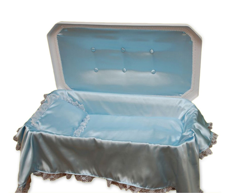 24 Inch White with Blue Deluxe Pet Casket for Cat Dog Or Other Pet