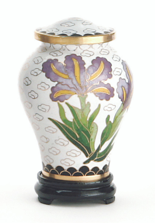 White Iris Miniature Cloisonne Cremation Urn