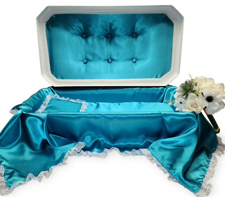 18 Inch White with Turquoise Deluxe Child Infant Casket