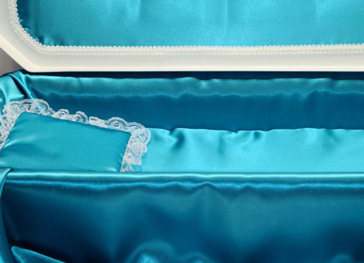 32 Inch White with Turquoise Deluxe Pet Casket for Cat Dog Or Other Pet