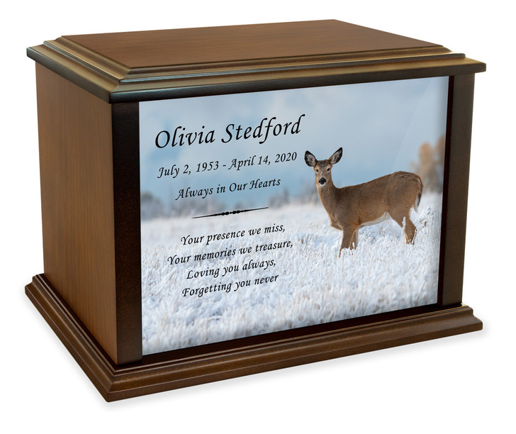 Whitetail Deer Doe Eternal Reflections Wood Cremation Urn - 4 Sizes