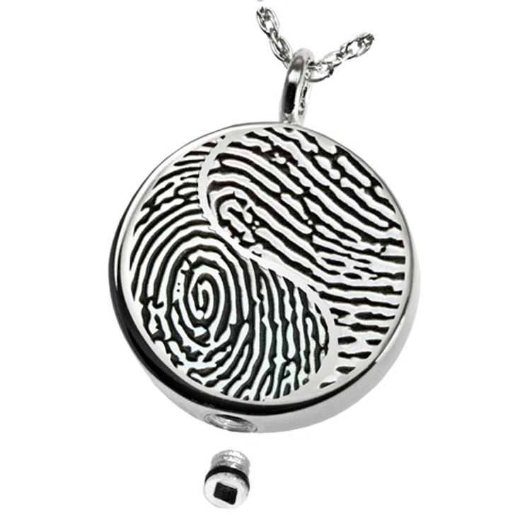 Yin Yang Fingerprint Round Stainless Steel Memorial Cremation Pendant Necklace