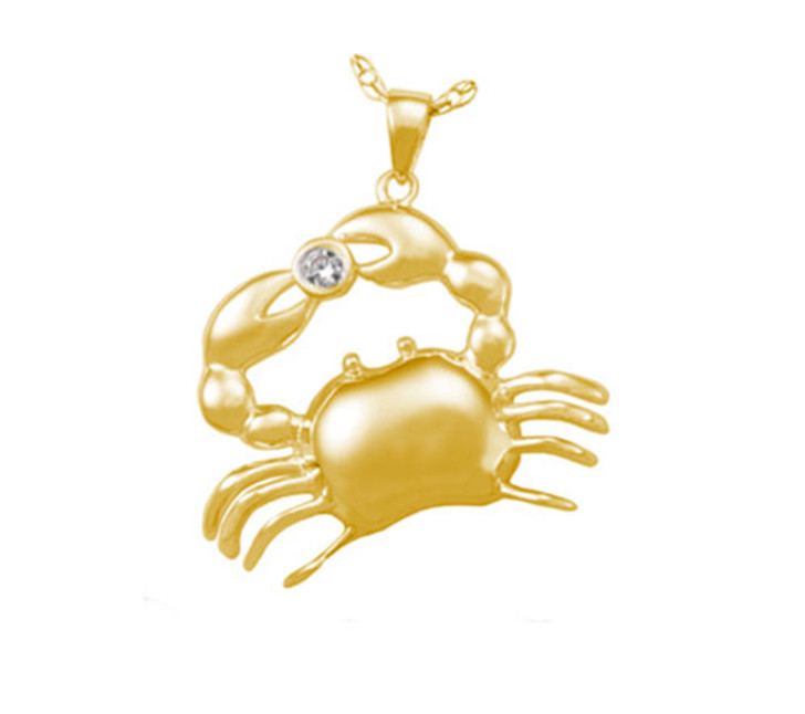 Zodiac Cancer Crab Cremation Jewelry in Solid 14k Yellow Gold or White Gold