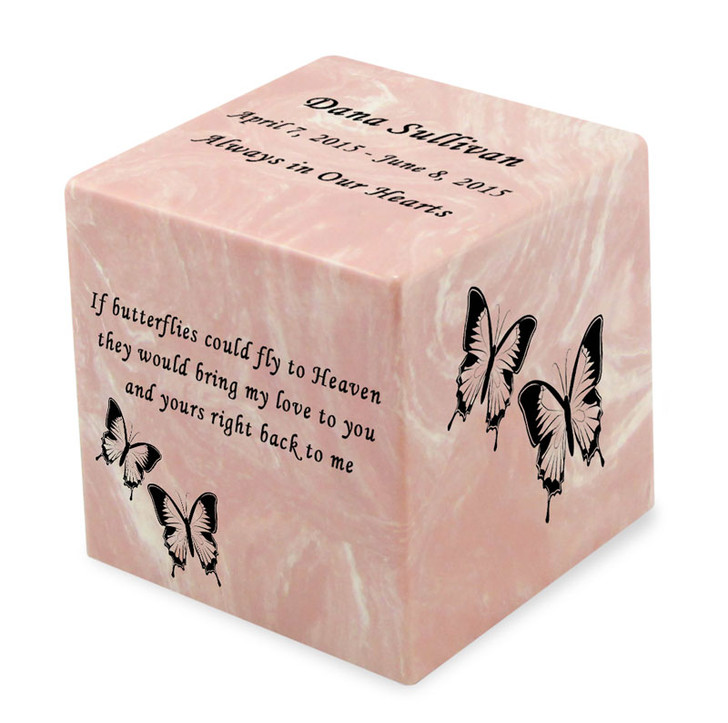 Butterflies Pink Small Cube Infant Cremation Urn