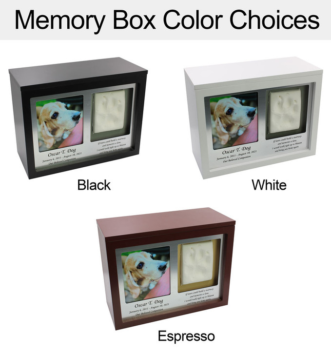Pet Memorial Box Picture Frame with Paw Print Mold Kit - 3 Colors