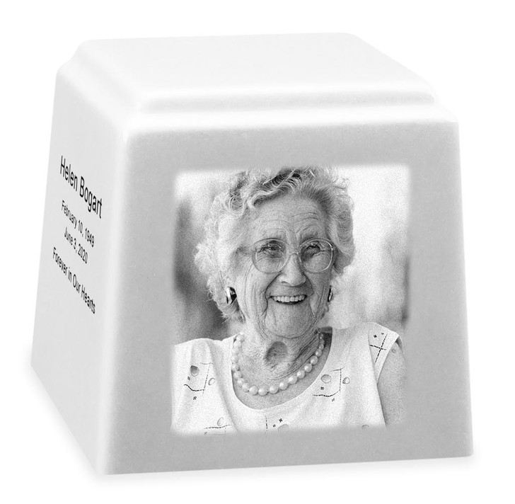 Photo White Granite Promise Cube Keepsake Cremation Urn