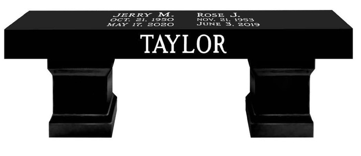 Taylor Granite Companion Cremation Bench with 2 Cremation Urn Compartments - 2 Sizes - Multiple Colors