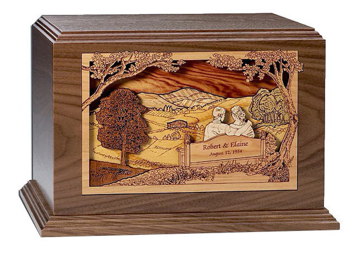 Together at Sunset Dimensional Walnut Wood Companion Cremation Urn