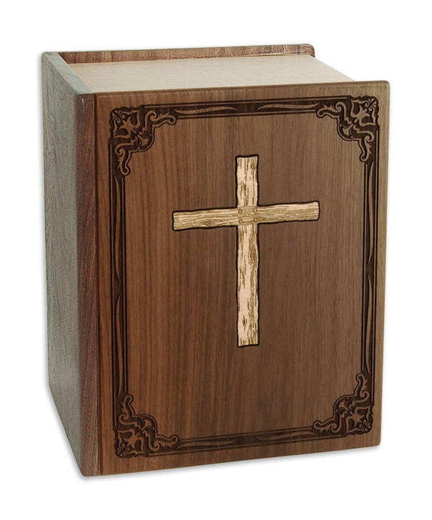 Bible with Cross Companion Wood Book Cremation Urn
