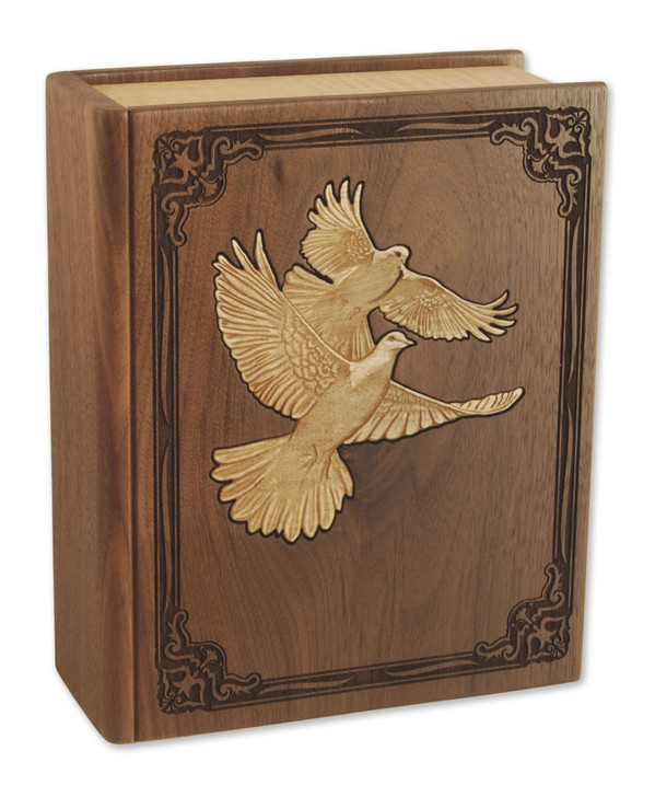 Bible with Doves Wood Book Cremation Urn