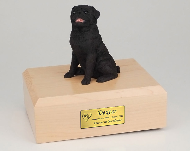 Black Pug Dog Figurine Pet Cremation Urn - 166