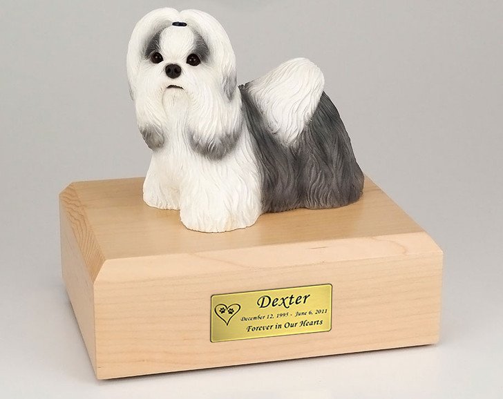 Black White Shih Tzu Dog Figurine Pet Cremation Urn - 1361