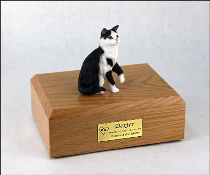 Black White Tabby Cat Figurine Pet Cremation Urn - 629