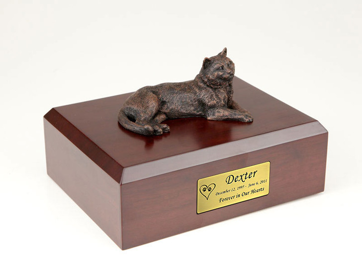 Bronze Tabby Cat Figurine Urn - 403