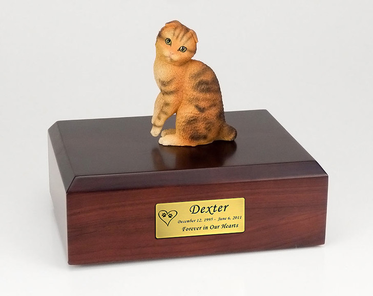 Brown Tabby Scottish Fold Cat Figurine Pet Cremation Urn - 617