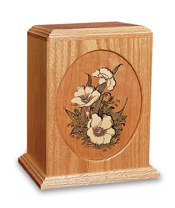 Floral Design Dimensional Wood Cremation Urn - Engravable