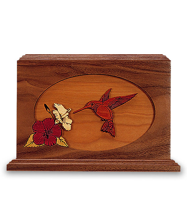 Hummingbird Dimensional Wood Cremation Urn - Engravable