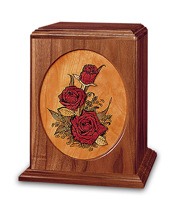 Rose Bouquet Dimensional Wood Cremation Urn - Engravable