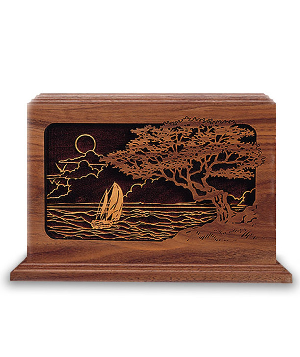 Seascape Dimensional Wood Cremation Urn - Engravable