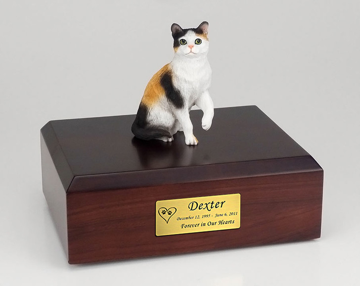 Short Hair Calico Cat Figurine Pet Cremation Urn - 641