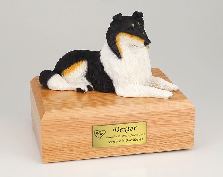 Tri-Color Collie Dog Figurine Pet Cremation Urn - 1190