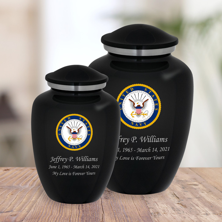 Navy Color Emblem Cremation Urn