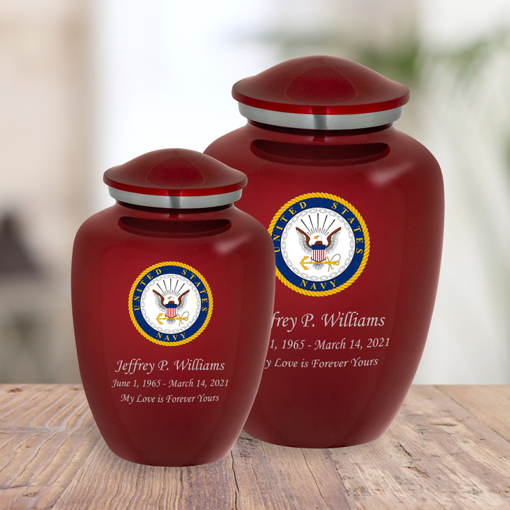 Navy Color Emblem Cremation Urn