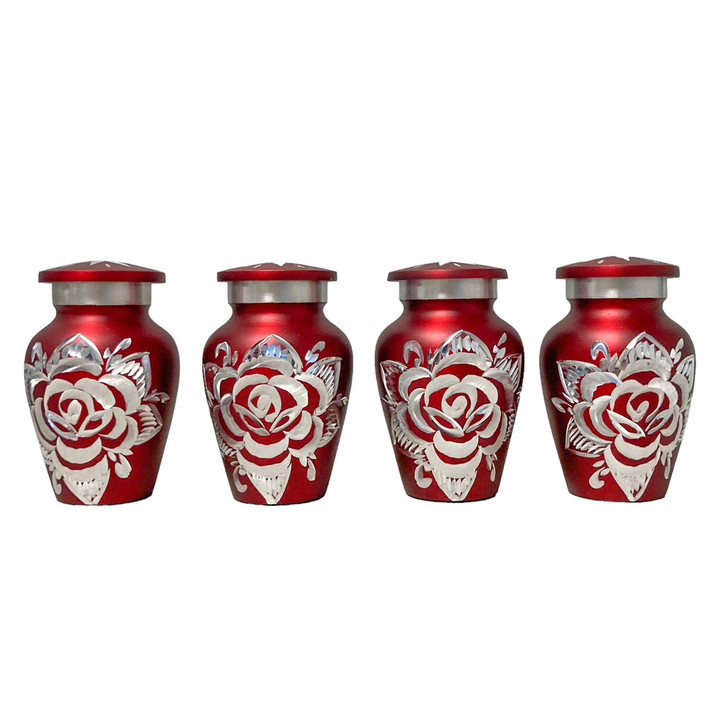 Crimson Diamond Rose Keepsake Cremation Urn - Four Pack